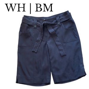 White House Black Market Black Silk Bermuda Shorts Sz 6 Belt Pockets Dressy NWT